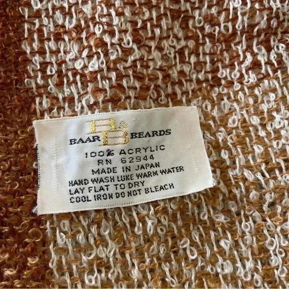 Baar and Beards Japan Knit Scarf Shawl Wrap Warm Plaid Bouclé Loom Fringe Vtg - Picture 5 of 5